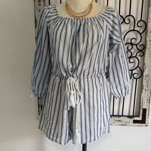 Striped Blue and White Off-Shoulder Dress